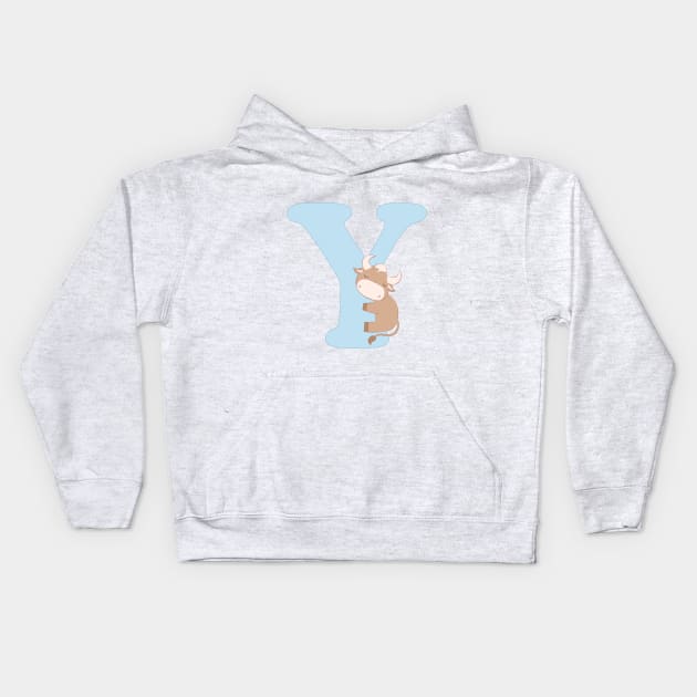 Y - blue - yak ox Kids Hoodie by Cuddles and chaos